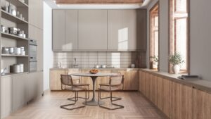 modern,trendy,kitchen,and,dining,room,in,white,and,bleached